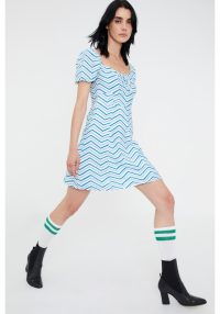 blue-zigzag-print-mini-dress-with-gathered-detail